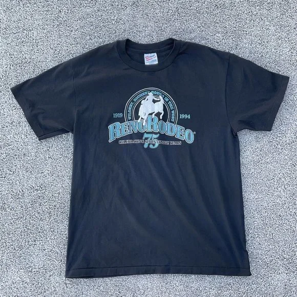 Hanes Men’s Vintage Rodeo 1994 Reno Nevada Single Stitch Black Cowboy Wester L